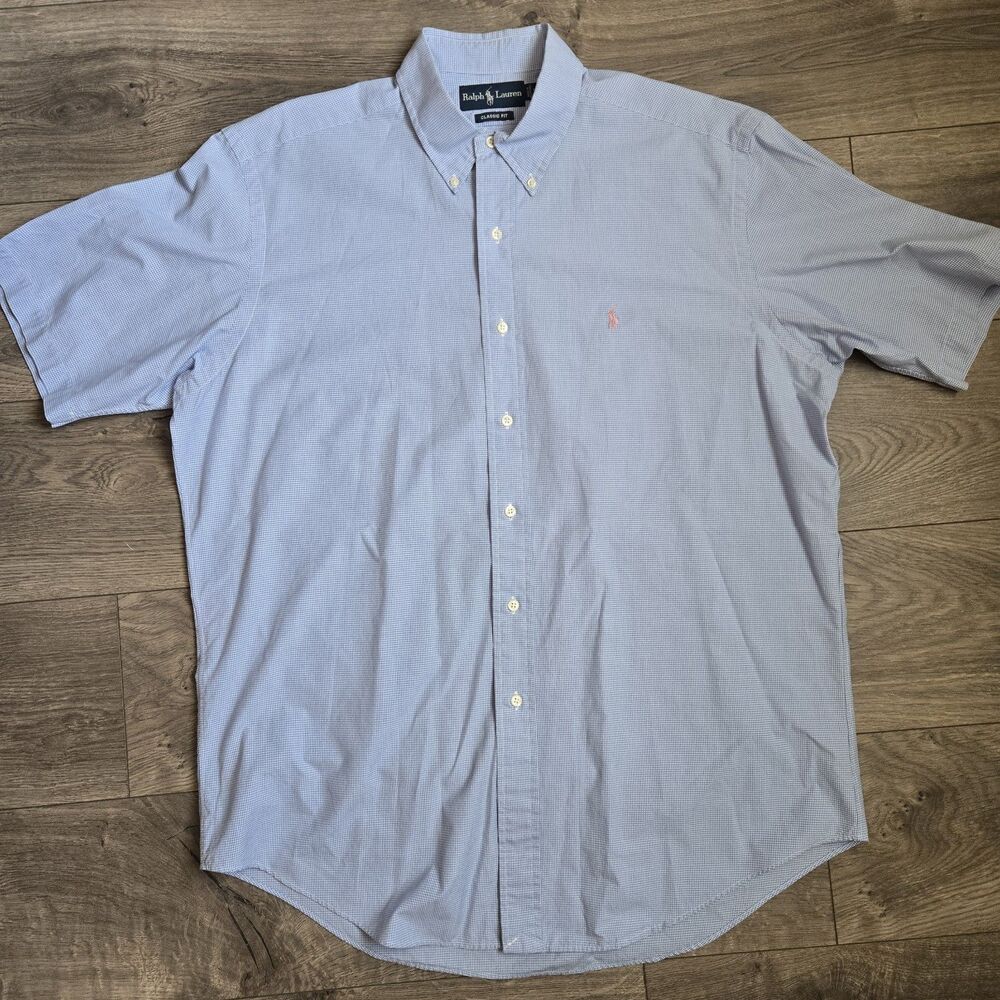 Ralph Lauren Classic Fit Blue Check Shirt L 100% Cotton Pink Pony Button Down